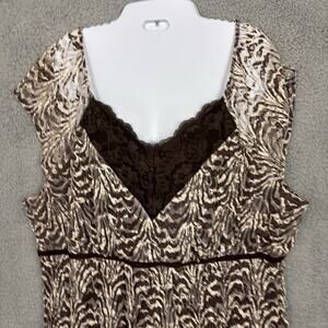 Lane Bryant Babydoll Top Woman L/XL Y2K Brown Lace Empire Waist Fairy Peasant